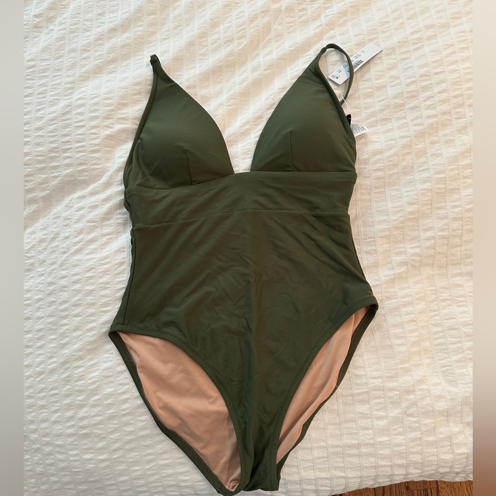 J.CREW NWT Deep V-neck French one-piece swimsuit in Safari size 8